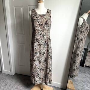 Vintage Animal Print Rose Pattern Maxi Sleeveless Dress US 8 Safari Cheetah Y2K